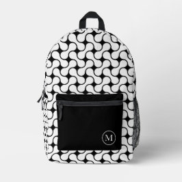 Modern zwart-wit geometrisch monogram bedrukte rugzak