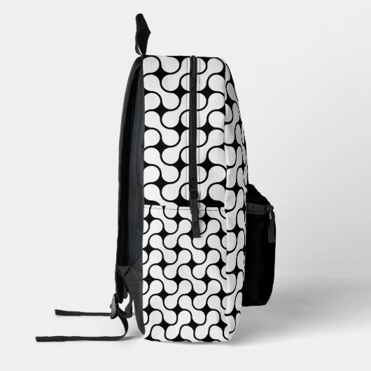 Modern zwart-wit geometrisch monogram bedrukte rugzak (Links)