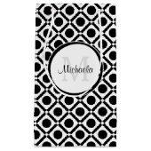 Modern zwart-wit geometrisch monogram en naam klein cadeauzakje (Voorkant)