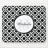 Modern zwart-wit geometrisch monogram en naam muismat (Voorkant)