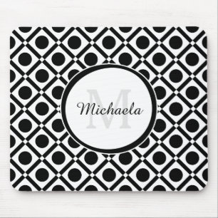 Modern zwart-wit geometrisch monogram en naam muismat