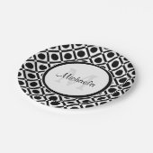 Modern zwart-wit geometrisch monogram en naam papieren bordje (Gekanteld)