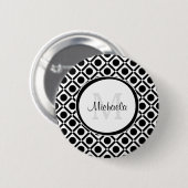 Modern zwart-wit geometrisch monogram en naam ronde button 5,7 cm (Voorkant /achterkant)