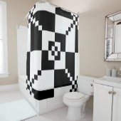 Modern zwart-wit geometrisch patroon douchegordijn (In situ)