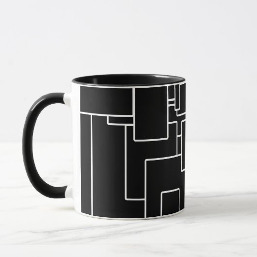 Modern zwart-wit geometrisch patroon mok (Links)