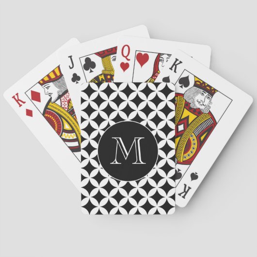 Modern zwart-wit geometrisch patroon monogram pokerkaarten (Achterkant)