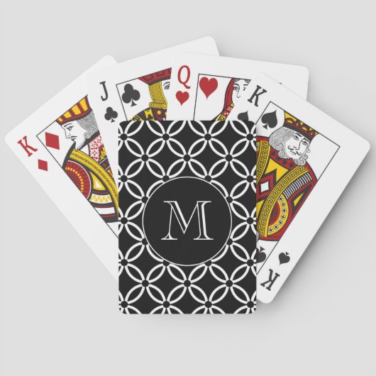 Modern zwart-wit geometrisch patroon monogram pokerkaarten (Achterkant)