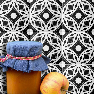 Modern zwart-wit geometrisch patroon tegeltje