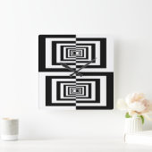 Modern zwart-wit geometrisch patroon vierkante klok (Huis)