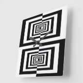 Modern zwart-wit geometrisch patroon vierkante klok (Hoek)