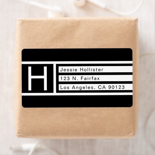 Modern zwart-wit geometrisch retouradres etiket (Insitu)