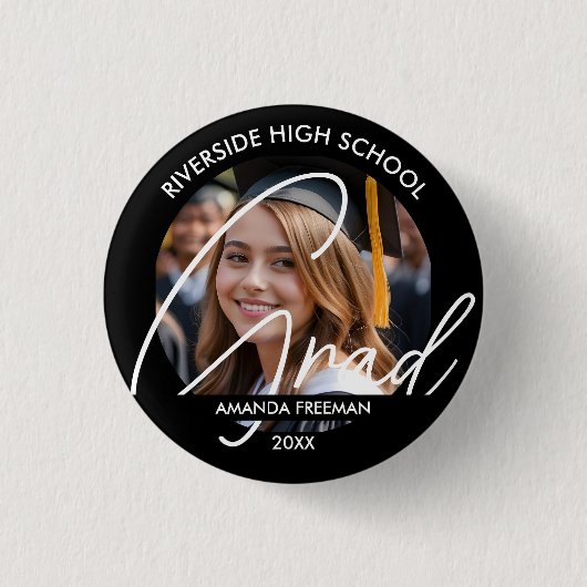 Modern Zwart & Wit Gepersonaliseerd Afstuderen Fot Ronde Button 3,2 Cm (Voorkant)