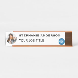 Modern zwart-wit gepersonaliseerd bedrijfslogo bureau naambordje