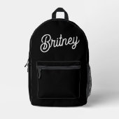 Modern zwart wit gepersonaliseerd monogram en naam bedrukte rugzak (Voorkant)