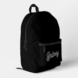 Modern zwart wit gepersonaliseerd monogram en naam bedrukte rugzak