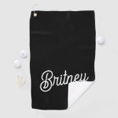 Modern zwart wit gepersonaliseerd monogram en naam golfhanddoek (Insitu)