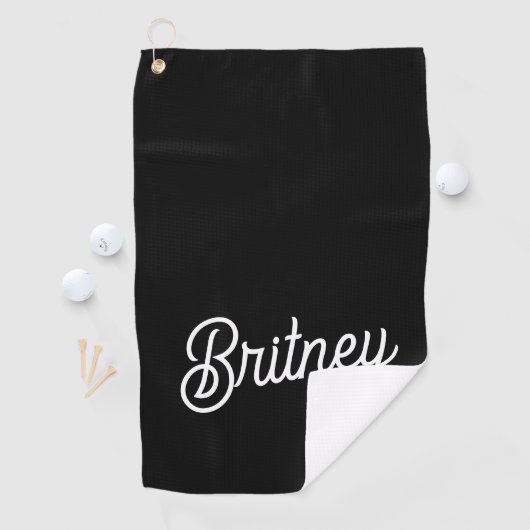 Modern zwart wit gepersonaliseerd monogram en naam golfhanddoek (Insitu)