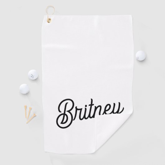 Modern zwart wit gepersonaliseerd monogram en naam golfhanddoek (Insitu)