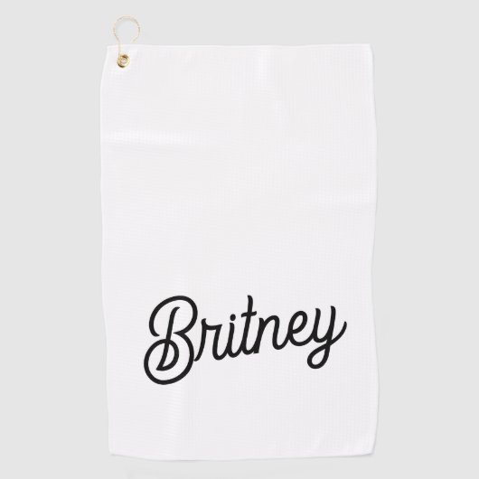 Modern zwart wit gepersonaliseerd monogram en naam golfhanddoek (Voorkant)