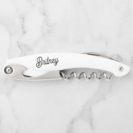 Modern zwart wit gepersonaliseerd monogram en naam kurkentrekker