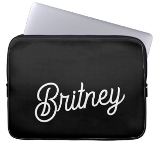 Modern zwart wit gepersonaliseerd monogram en naam laptop sleeve