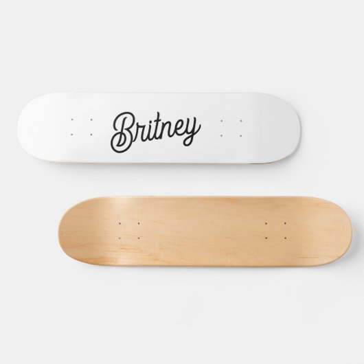 Modern zwart wit gepersonaliseerd monogram en naam persoonlijk skateboard (Horizontaal)