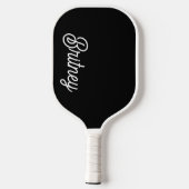 Modern zwart wit gepersonaliseerd monogram en naam pickleball paddle (Achterkant)