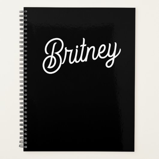Modern zwart wit gepersonaliseerd monogram en naam planner (Voorkant)
