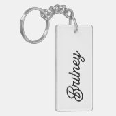 Modern zwart wit gepersonaliseerd monogram en naam sleutelhanger (Voorkant Links)