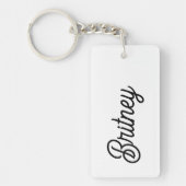 Modern zwart wit gepersonaliseerd monogram en naam sleutelhanger (Voorkant)