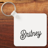 Modern zwart wit gepersonaliseerd monogram en naam sleutelhanger (Voorkant)