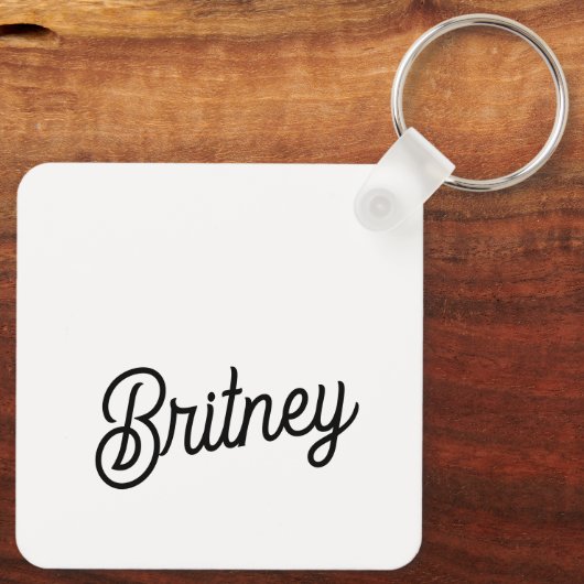 Modern zwart wit gepersonaliseerd monogram en naam sleutelhanger (Achterkant)