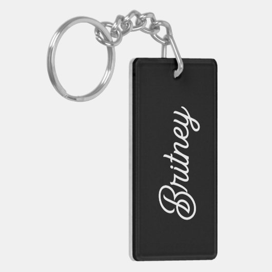 Modern zwart wit gepersonaliseerd monogram en naam sleutelhanger (Voorkant Links)