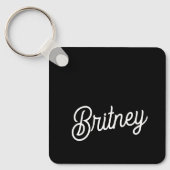 Modern zwart wit gepersonaliseerd monogram en naam sleutelhanger (Voorkant)