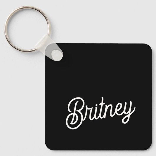 Modern zwart wit gepersonaliseerd monogram en naam sleutelhanger (Voorkant)