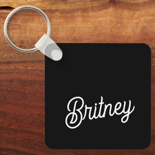 Modern zwart wit gepersonaliseerd monogram en naam sleutelhanger (Voorkant)