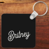 Modern zwart wit gepersonaliseerd monogram en naam sleutelhanger (Achterkant)