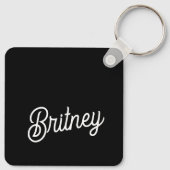 Modern zwart wit gepersonaliseerd monogram en naam sleutelhanger (Achterkant)