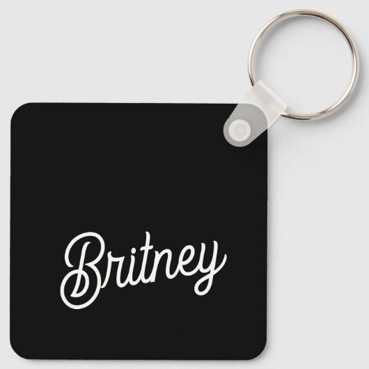 Modern zwart wit gepersonaliseerd monogram en naam sleutelhanger (Achterkant)