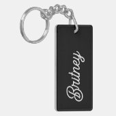 Modern zwart wit gepersonaliseerd monogram en naam sleutelhanger (Voorkant Links)