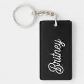 Modern zwart wit gepersonaliseerd monogram en naam sleutelhanger (Voorkant)