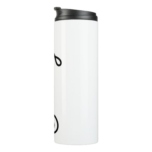 Modern zwart wit gepersonaliseerd monogram en naam thermosbeker (Geroteerd rechts)