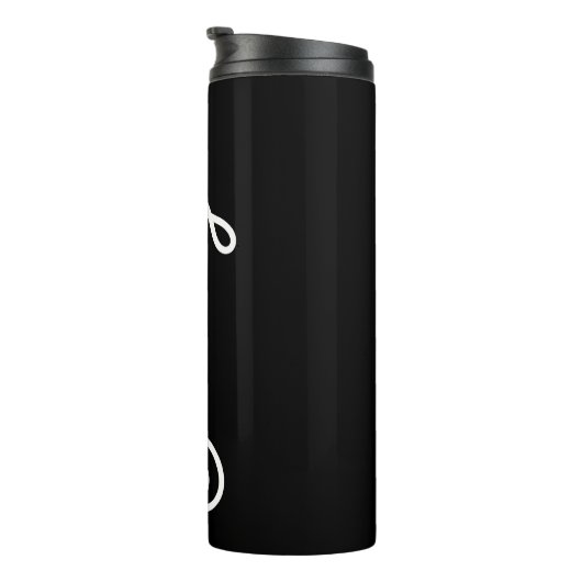 Modern zwart wit gepersonaliseerd monogram en naam thermosbeker (Geroteerd rechts)