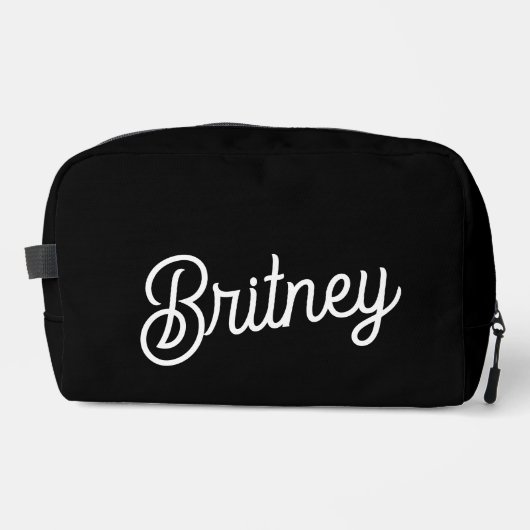 Modern zwart wit gepersonaliseerd monogram en naam toilettasje (Voorkant)