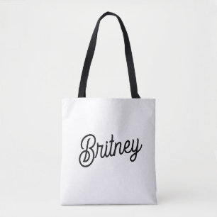 Modern zwart wit gepersonaliseerd monogram en naam tote bag