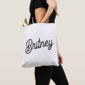 Modern zwart wit gepersonaliseerd monogram en naam tote bag (Dichtbij)