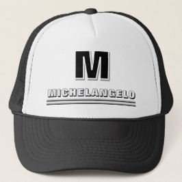 Modern zwart wit gepersonaliseerd monogram en naam trucker pet