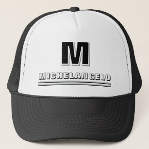 Modern zwart wit gepersonaliseerd monogram en naam trucker pet