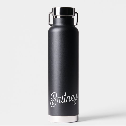 Modern zwart wit gepersonaliseerd monogram en naam waterfles (Voorkant)