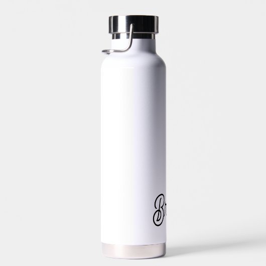 Modern zwart wit gepersonaliseerd monogram en naam waterfles (Rechts)